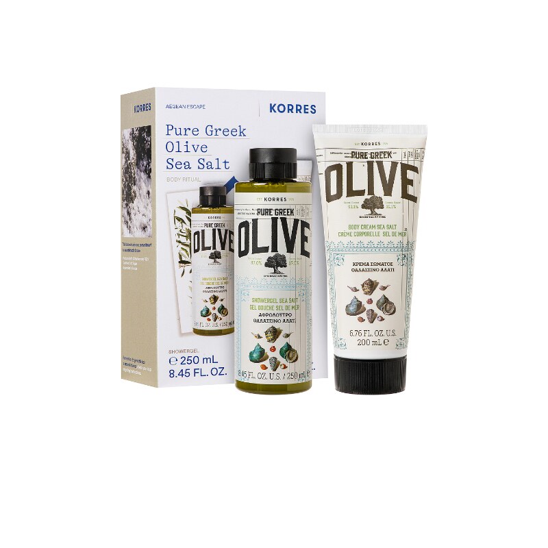 Korres OLIVE OIL SEA SALT SHOWER GEL ＆ BODY MILK SET 沐浴和