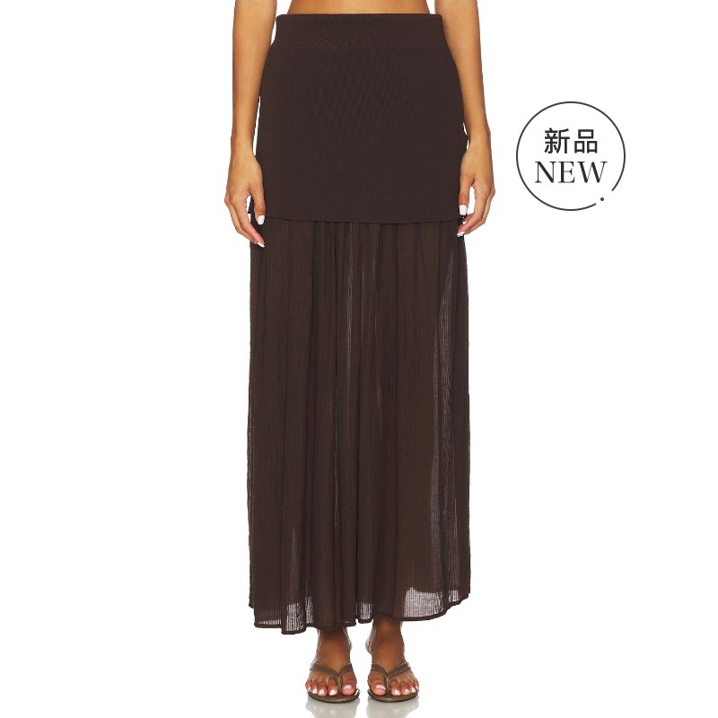 [秋冬新品]Line & Dot Rhone Mix-media Skirt 棕色REVOLVE小众