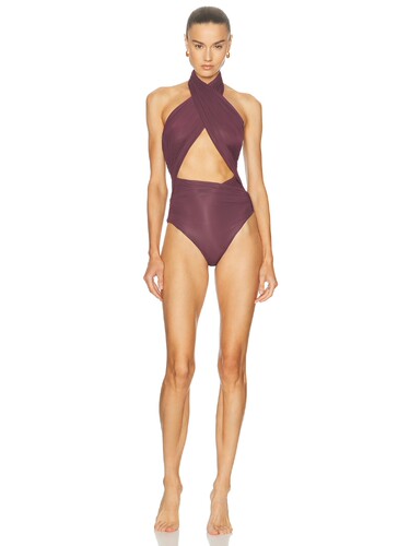 Maygel Coronel辣妹风早秋新品酒红色连体泳衣海边度假REVOLVE