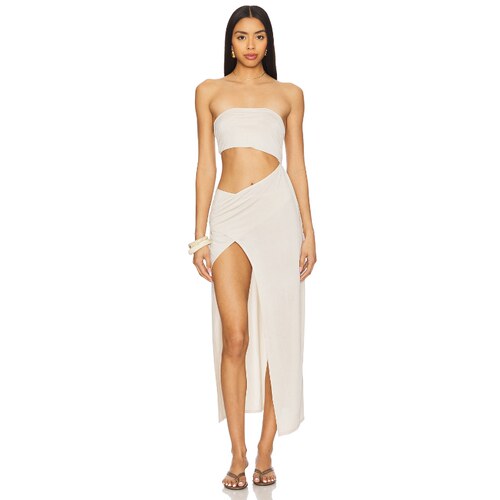 JADE SWIM ELINA 抹胸连衣裙米色度假风性感长裙REVOLVE小众新款