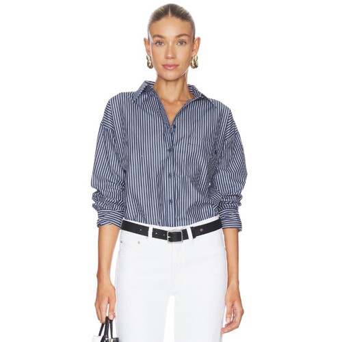 4th & Reckless复古设计感背后系带通勤风条纹衬衫上衣REVOLVE