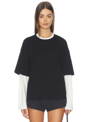 [春夏新品]Lovers and Friends黑色T恤假两件休闲上装REVOLVE