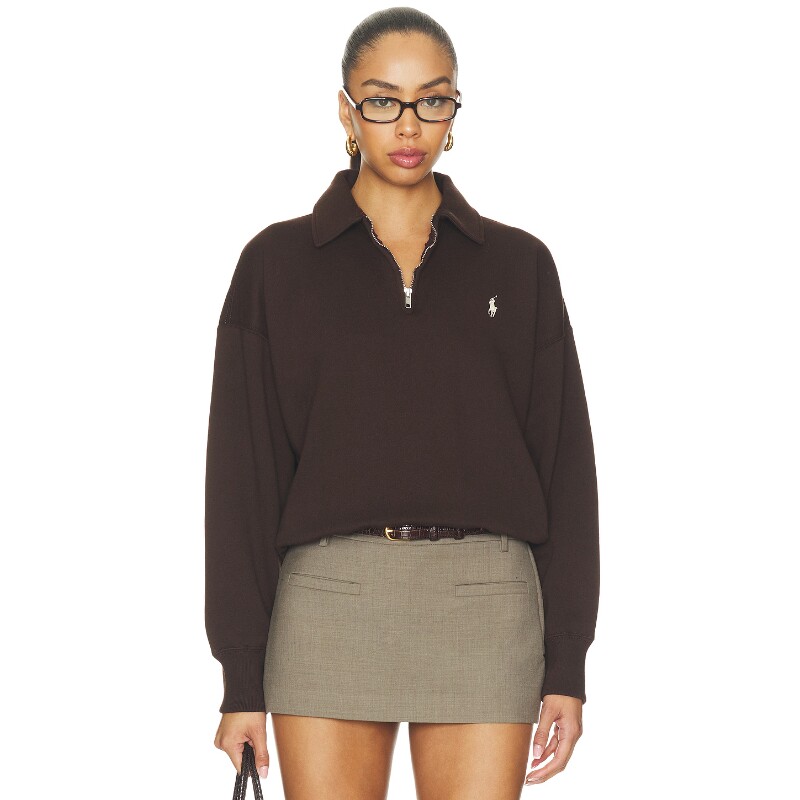 Polo Ralph Lauren棕色上衣半拉链长袖简约风运动卫衣REVOLVE
