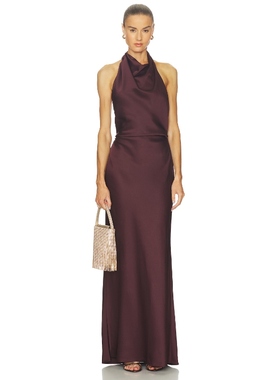 SIMKHAI Reannon Draped Gown 巧克力色REVOLVE小众新款