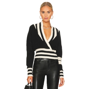 [冬季新品]Steve Madden黑白条纹针织衫短款毛衣上衣REVOLVE保暖