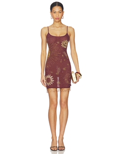 Leslie Amon DRESS 裙子 revolve小众新款 Brown,Metallic Gold