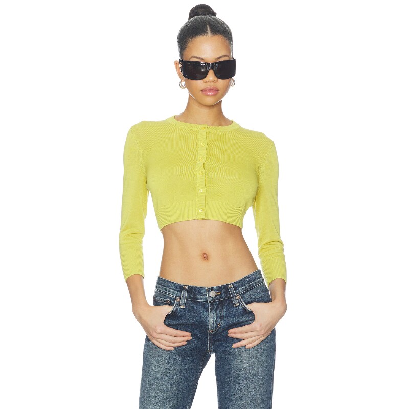 EB Denim黄色上装纽扣辣妹风早秋新品短款修身针织衫REVOLVE