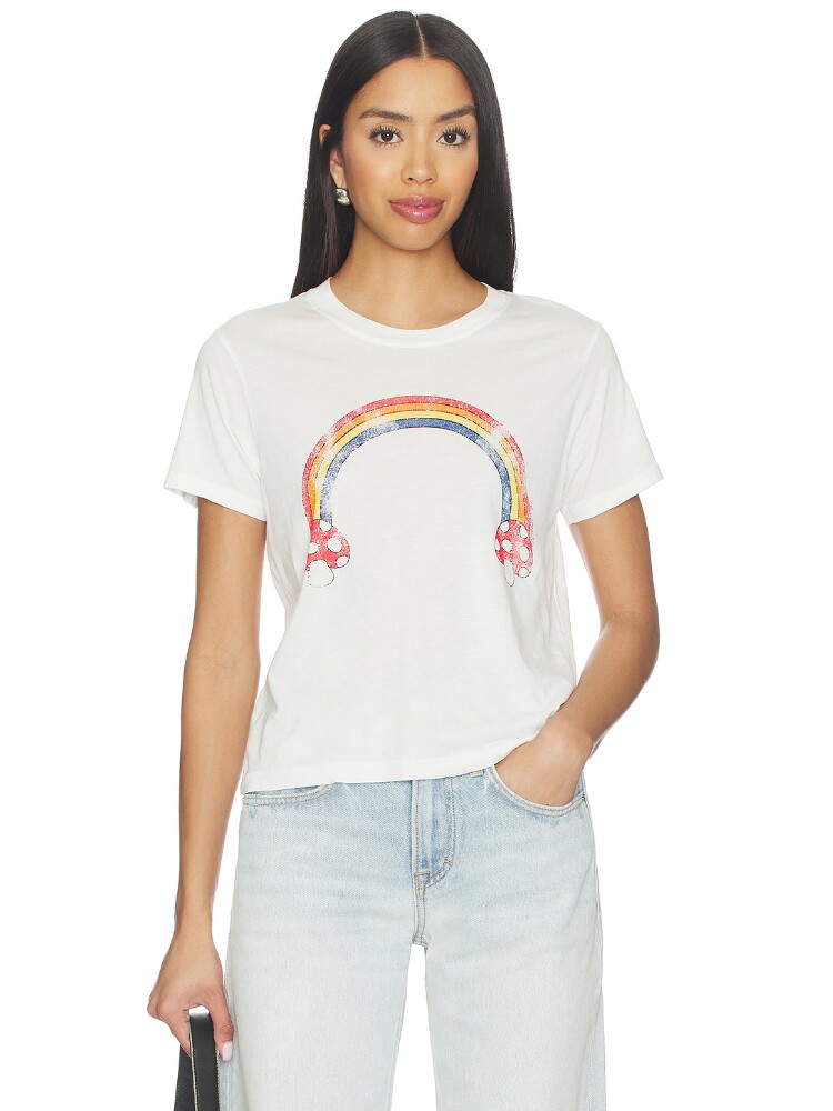 Lauren Moshi 早秋新品 白色T恤复古彩虹印花休闲短袖上衣REVOLVE