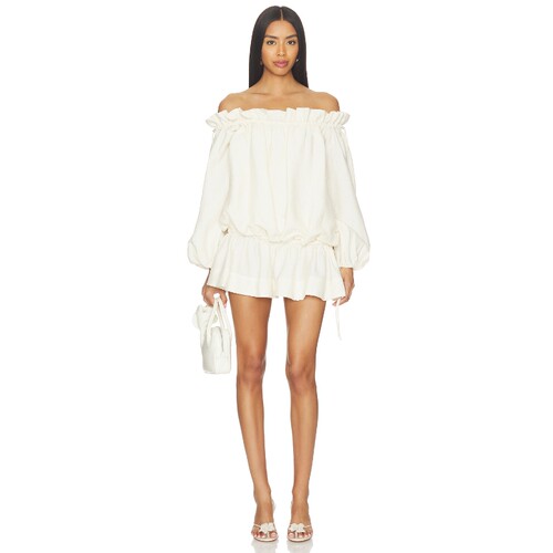Shona Joy米白色连衣裙一字肩甜美风夏季新品长袖迷你裙REVOLVE