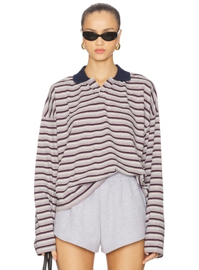 LIONESS 条纹POLO领长袖上衣y2k辣妹风宽松卫衣REVOLVE小众新款