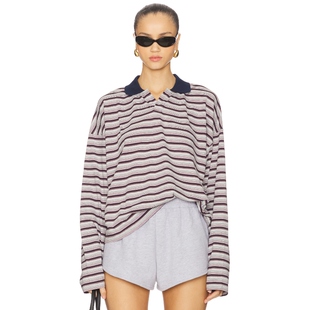 LIONESS 条纹POLO领长袖上衣y2k辣妹风宽松卫衣REVOLVE小众新款