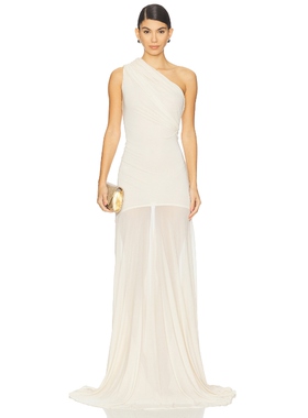 Atlein Asymetric Draped Sleeveless Dress 象牙白REVOLVE小众新