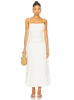 [冬季新品]Tularosa 吊带连衣裙女白色简约收腰亚麻长裙REVOLVE