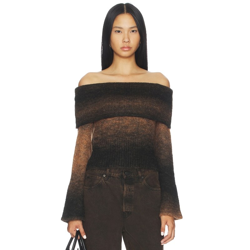 The Wolf Gang SORAYA 露肩上衣 巧克力色REVOLVE小众新款