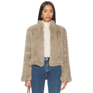 保暖外套REVOLVE小众新款 HEARTLOOM 环保皮草夹克棕黄色短款