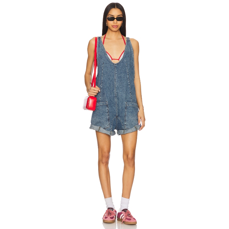 Free People 连衣裤复古牛仔蓝REVOLVE小众新款连体衣