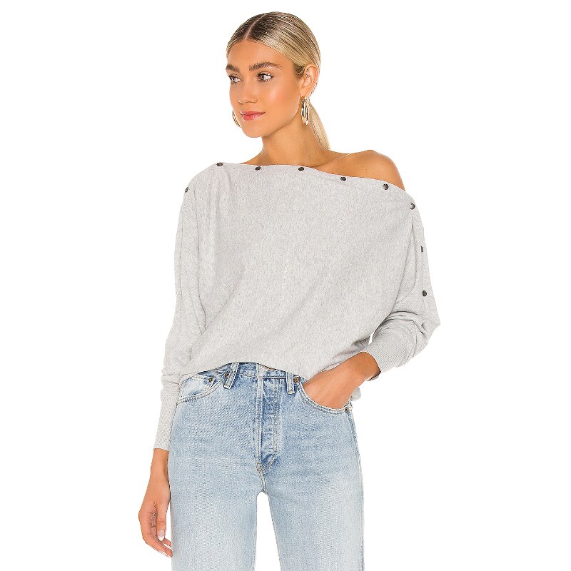 [早秋新品]ALLSAINTS金属扣针织上衣不对称领口REVOLVE早秋