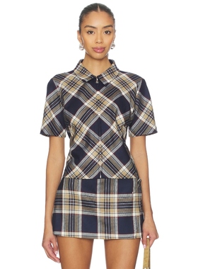 FRAME CHECKMATE 短袖上装 藏青色 y2k辣妹风REVOLVE小众新款