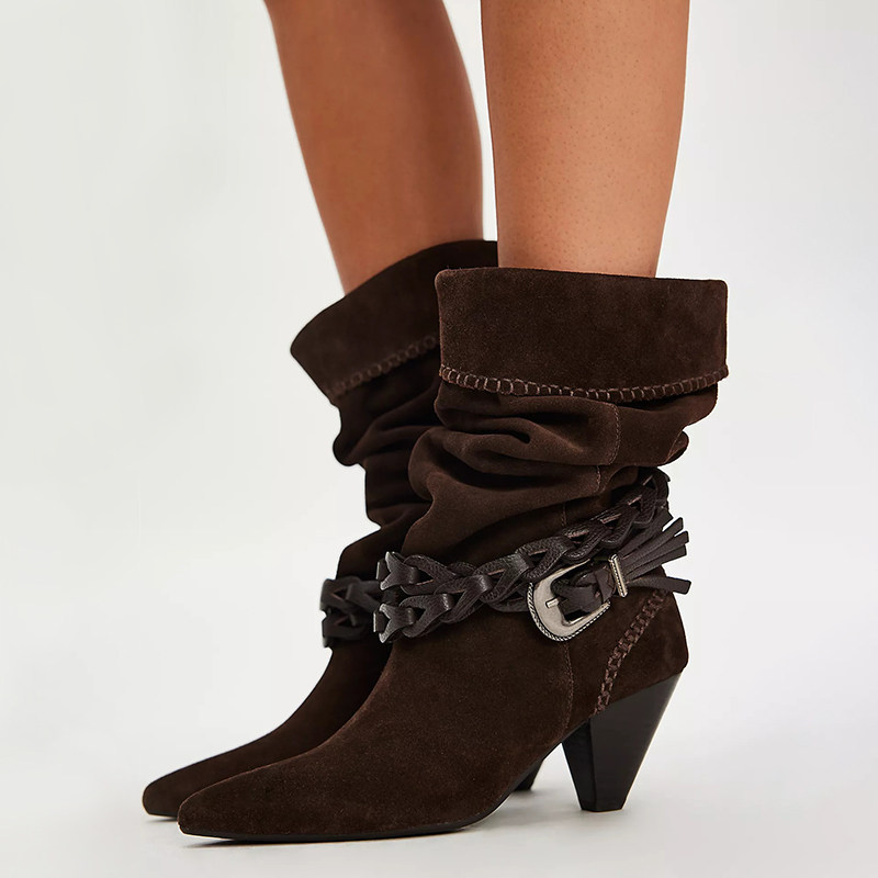 【海外直邮】Free People 尖头堆堆靴复古风高跟长筒靴REVOLVE