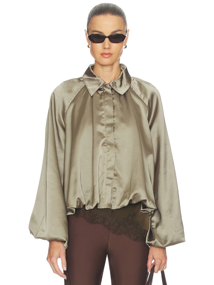 4th & Reckless卡其色夹克翻领缎面优雅风早秋新品外套REVOLVE