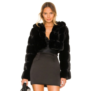 大衣REVOLVE小众新款 NBD 外套老钱风短款 环保皮草黑色短款 KIRA