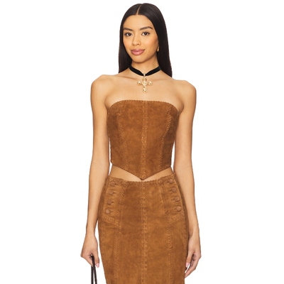 [春季新品]Understated Leather 无带上装棕色辣妹风REVOLVE新款