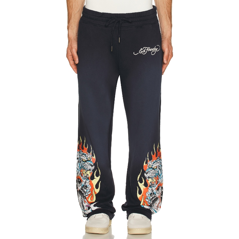 Ed Hardy 埃德哈迪 TIGER FLAMES 运动裤 藏青色REVOLVE小众新款