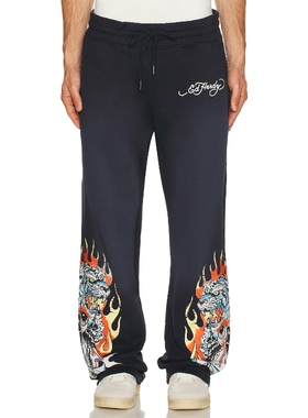 Ed Hardy 埃德哈迪 TIGER FLAMES 运动裤 藏青色REVOLVE小众新款