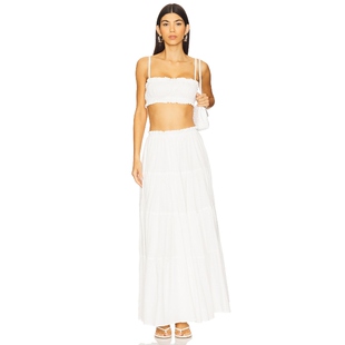 REVOLVE MORE TO COME白色吊带露脐分层半身裙套装 店铺主推