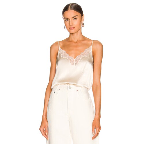[夏季新品]CAMI NYC米白色背心蕾丝拼接缎面优雅宽松上装REVOLVE