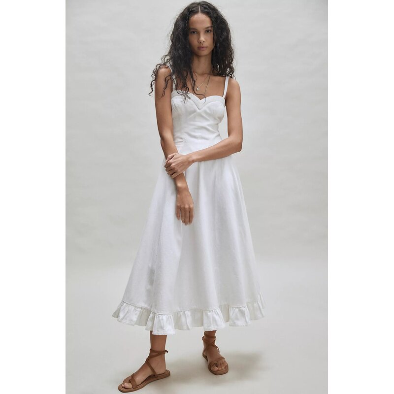 Free People白色抹胸吊带连衣裙法式度假风荷叶裙摆设计REVOLVE