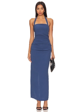 LIONESS 挂脖连衣裙气质修身长裙褶皱收腰礼服裙REVOLVE小众新品