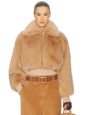 Helsa 环保皮草夹克棕黄色静奢风老钱风秋冬保暖外套REVOLVE新款