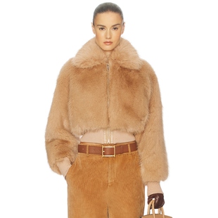Helsa 环保皮草夹克棕黄色静奢风老钱风秋冬保暖外套REVOLVE新款