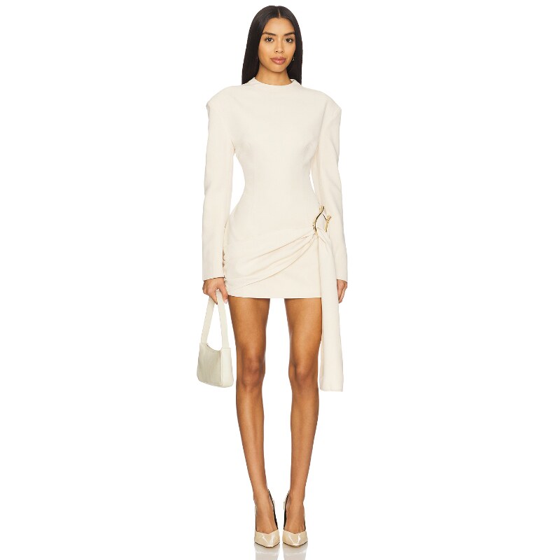LIONESS米白色连衣裙金属扣褶皱优雅风迷你裙早秋新品REVOLVE