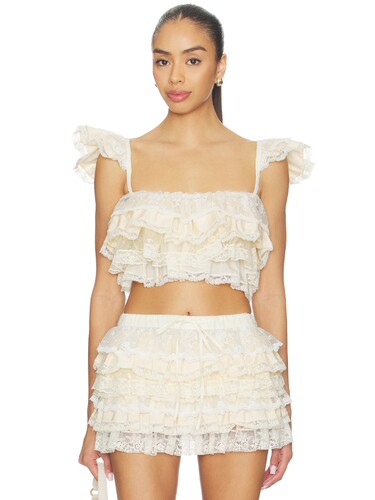 Yuhan Wang RUFFLE LACE TIER CAMI 上衣 revolve小众新款