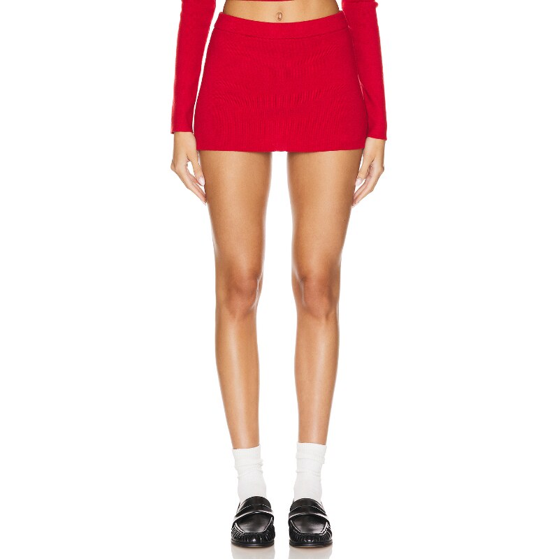 [早秋新品]Frankies Bikinis 迷你褶皱裙 红色针织半身裙REVOLVE