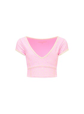 LoveShackFancy夏季新品粉色上装波点深V甜美风短款T恤REVOLVE