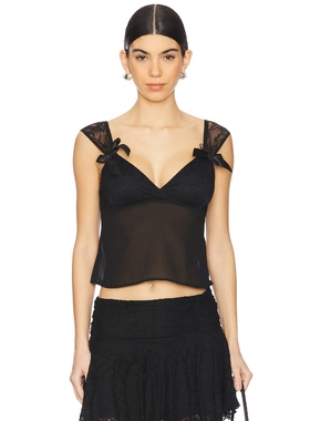 MORE TO COME 吊带背心黑色蕾丝蝴蝶结装饰上衣REVOLVE小众新款