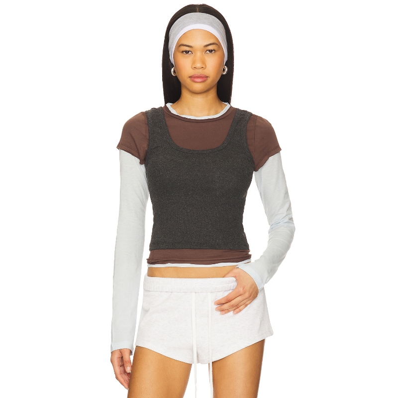 [冬季新品]Jaded London深灰拼接棕色与浅灰叠穿内搭上装REVOLVE