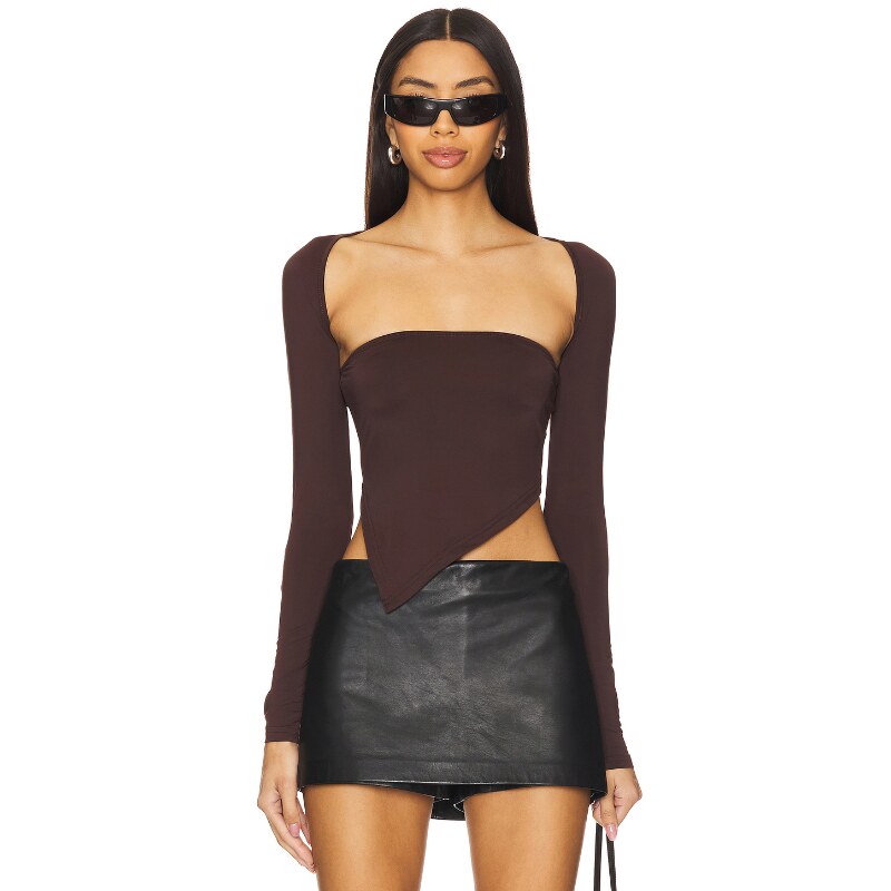 superdown DAX SHRUG 上装 巧克力色 美式性感REVOLVE小众新款