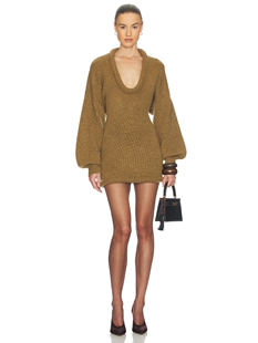 26SS春夏新品 老钱绿 REVOLVE 针织裙 Helsa设计感领口短款