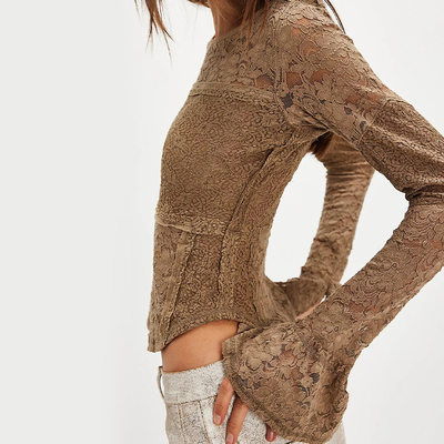 [春季新品]Free People 蕾丝长袖内搭上衣灰褐色复古风REVOLVE