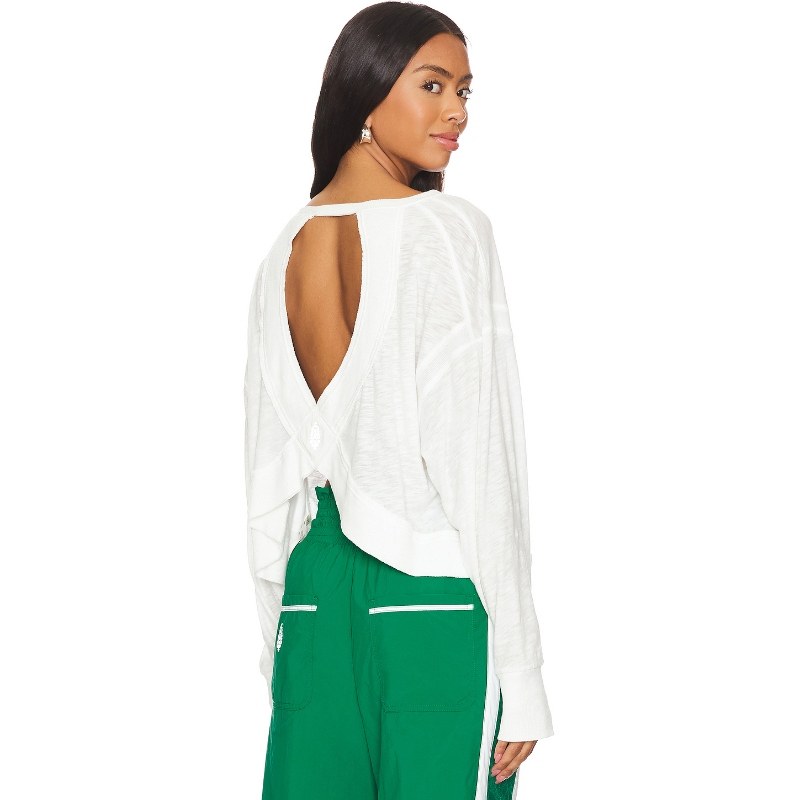 Free People 法式白色长袖露背T恤宽松休闲上衣REVOLVE小众新款