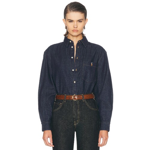 Polo Ralph Lauren藏蓝色上衣牛仔通勤风秋冬新品衬衫REVOLVE