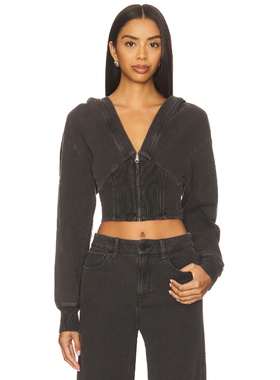 Good American JEANIUS 拉链连帽衫 深灰色 运动复古风REVOLVE小