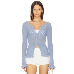 海外直邮 蓝色羊毛衫 Free 镂空针织开衫 REVOLVE新款 People