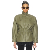 橄榄色REVOLVE小众新款 AEXAE 皮革收腰中长夹克