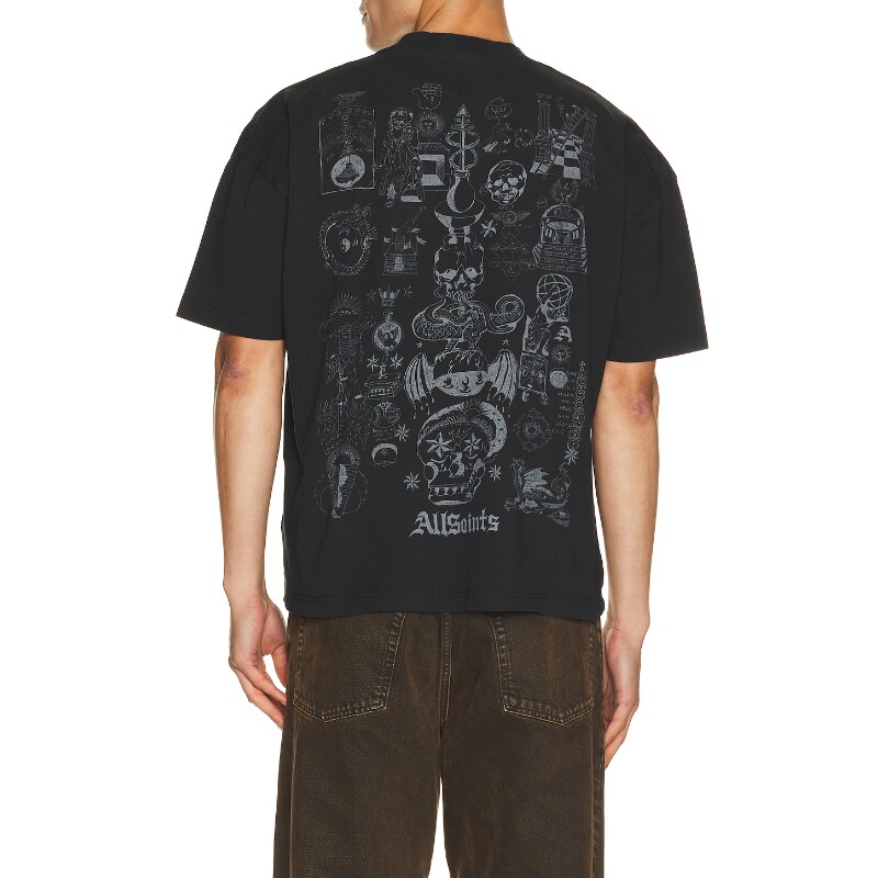 ALLSAINTS黑色上衣印花圆领酷飒风早秋新品短袖衬衫REVOLVE