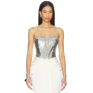 金属银色REVOLVE小众新款 Rahul Leotard Sequined Mishra